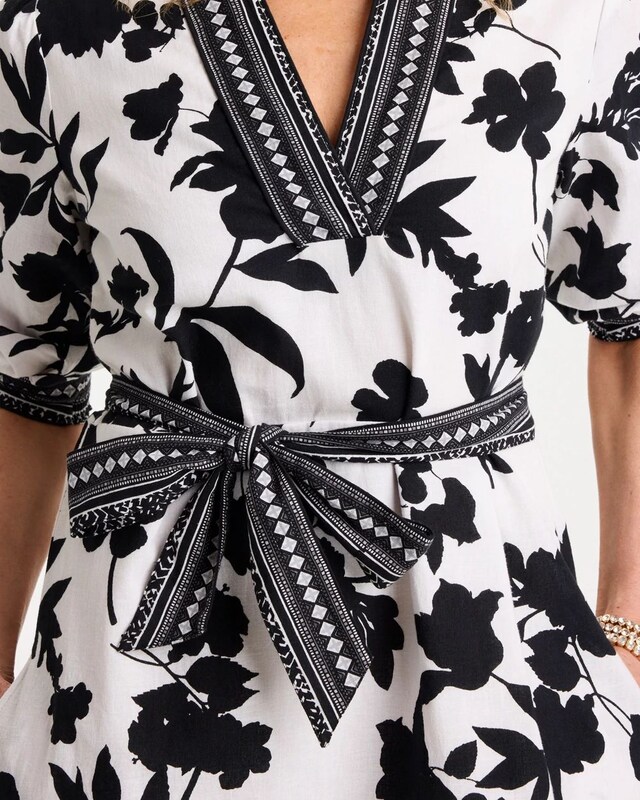 Floral Cotton-Linen Belted Dress - image 4
